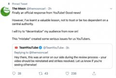 YouTube恢复了更多加密货币相关内容，并在推特承认错误